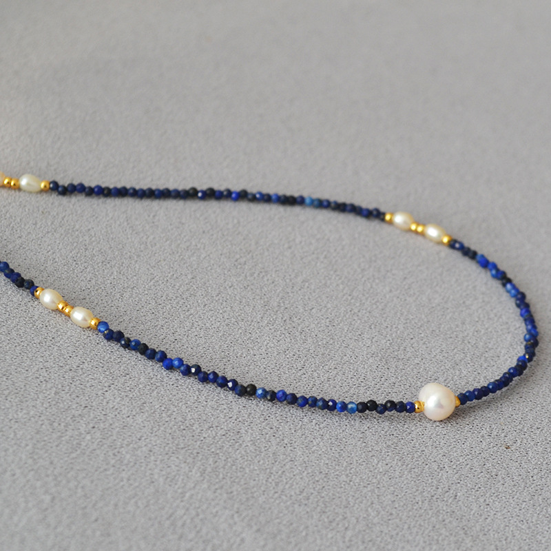 Classic Style Geometric Freshwater Pearl Lapis Lazuli Brass Wholesale Necklace display picture 2