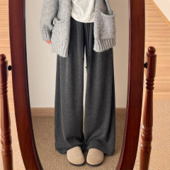 梨型身材深灰色糯米休闲裤女夏季新款胖妹妹mm高腰宽松垂感阔腿裤