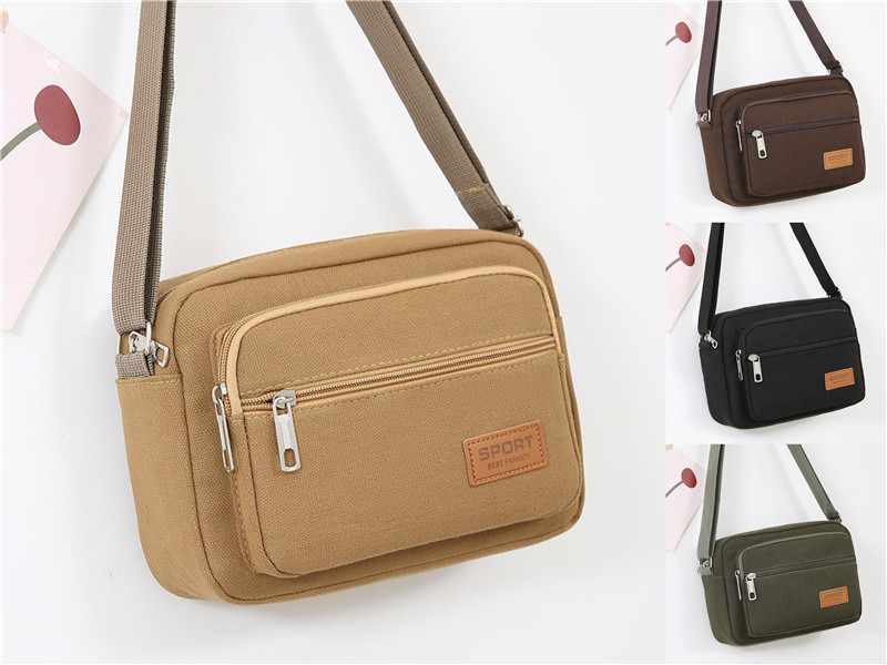 Men's Small Canvas Solid Color Basic Classic Style Zipper Crossbody Bag display picture 5