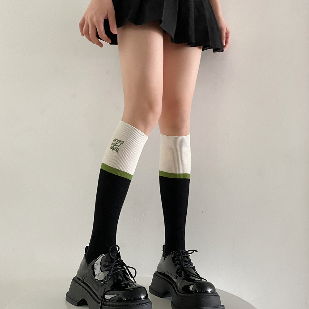 Calf Socks Women's Cotton Socksy All-match Japanese College Style Slim Embroidery Color Matching Long Socks Spring And Summer JKSocks