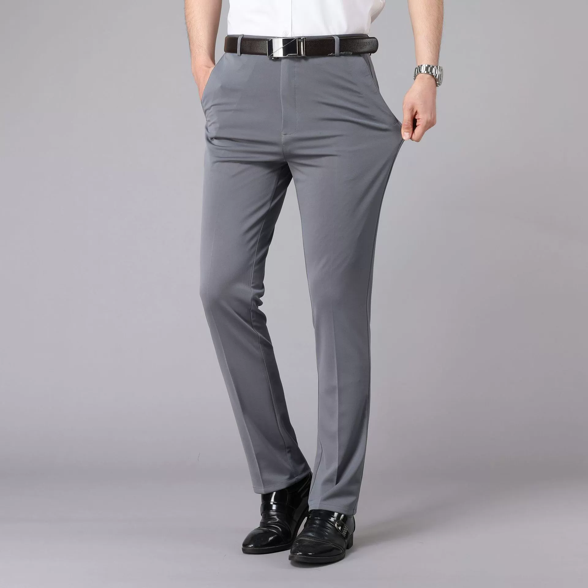 Подгонянная обработка Бизнес Брюки Мужчины толстые эластичные свободные прямые весна осень стрейч легкие брюки