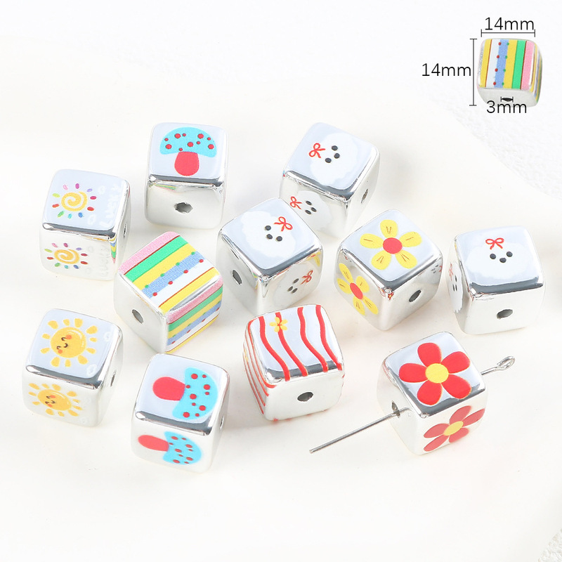 【彩色KT猫】亚克力卡通豹纹数字碎花方块串珠DIY儿童创意盲盒珠|undefined