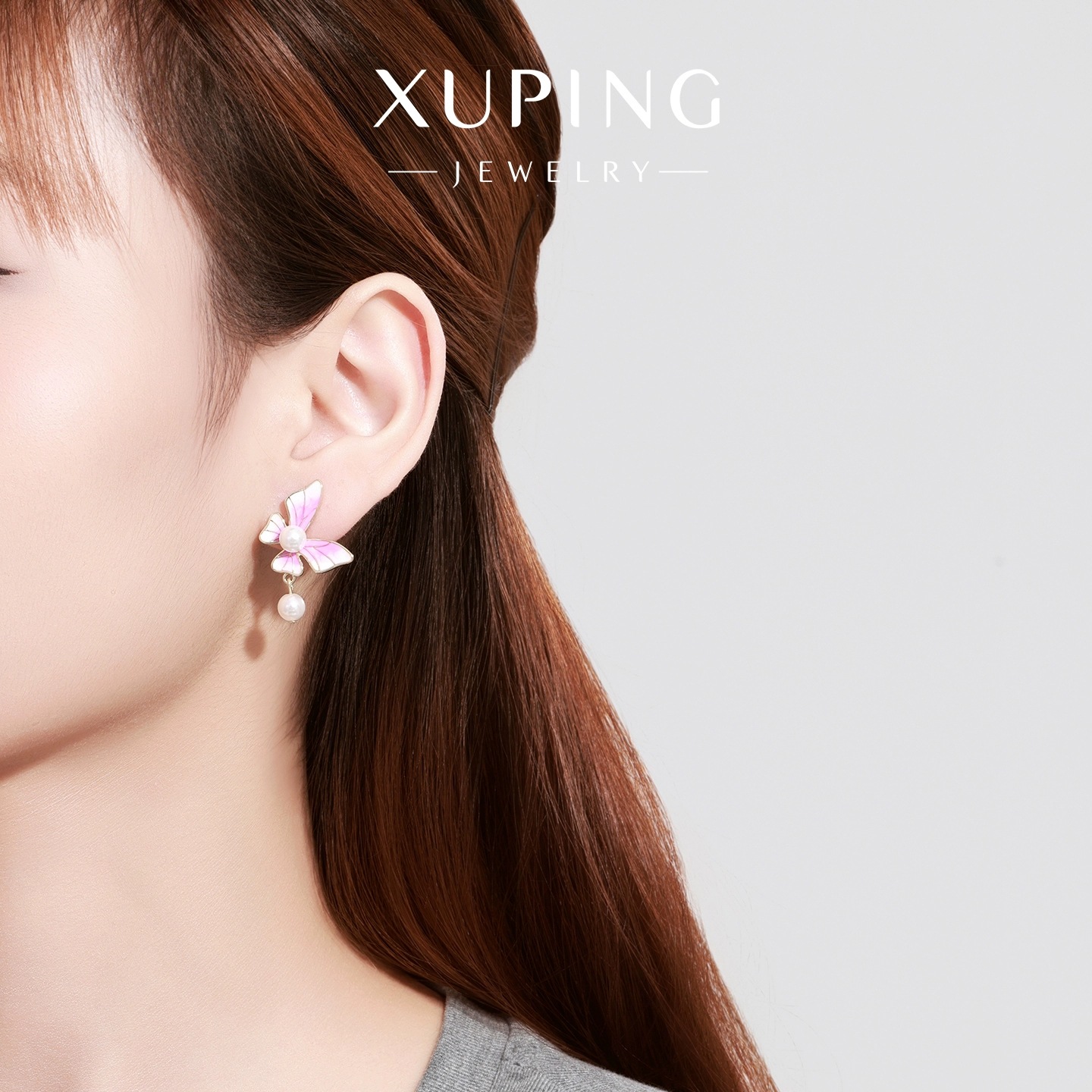 Xuping serie de goteo de aceite de color mariposa de perla lingüizo mosquito bandeja de orejas de color gradiente suave adornos de orejas dulces para mujeres