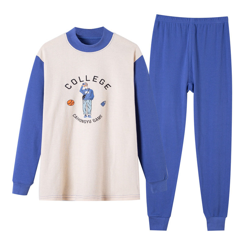Conjunto de ropa interior juvenil Ropa de otoño para niños medianos y grandes pantalones largos traje suéter de algodón acolchado suéter de rayas para niños