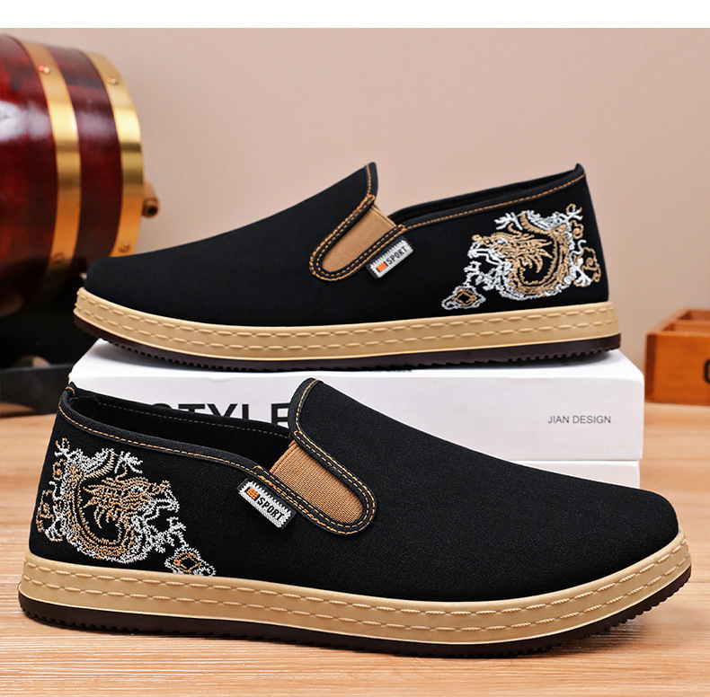 Pánské boty nové čínské vyšívané plátěné boty v etnickém stylu s mělkými ústy, jednoduché boty s jedním pedálem, běžné boty staré pekingské látkové boty_voghion.com