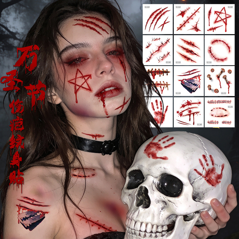 New Halloween Tattoo Stickers, Horror Surgical Wound Scar Stickers, Temporary Scar Stickers, Tattoo Stickers New Halloween Tattoo Stickers, Horror Surgical Wound Scar Stickers, Temporary Scar Stickers, Tattoo Stickers