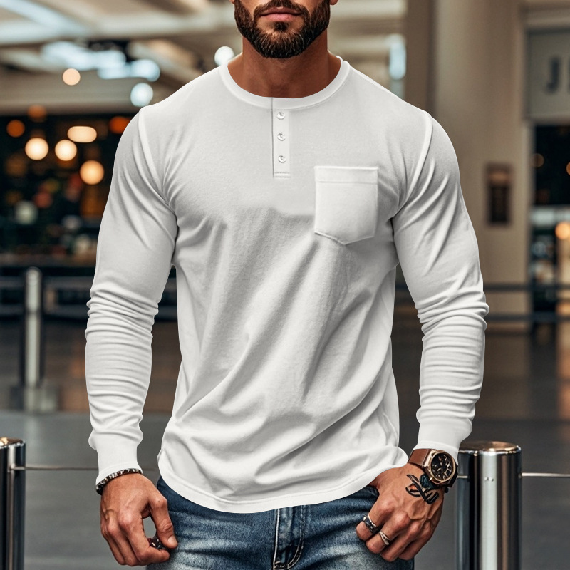 Herr t-shirt slim fit långärmad rund hals för höst och vinter_voghion.com