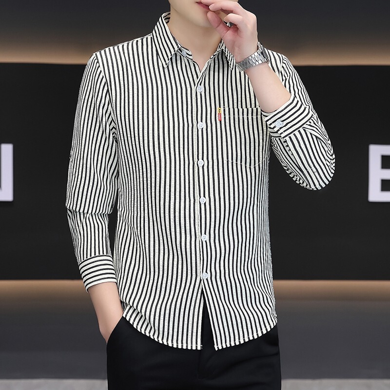 New autumn striped shirt for men, wrinkle-resistant business no-iron shirt, stylish slim-fit casual shirt for men