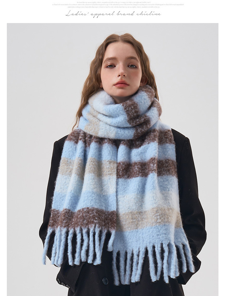 Women's Wool Blend Scarf Minimalist Striped Winter Warmer_voghion.com