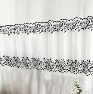 Cross-Border Pastoral Embroidery Lace Beaded Window Screen Curtains Coffee Curtains Short Curtains Half Curtains American Door Curtains Restaurant Wholesale