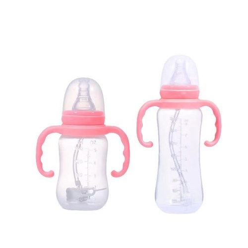 源头厂家婴儿标口pp奶瓶母婴新生儿带手抦塑料吸管奶瓶批发