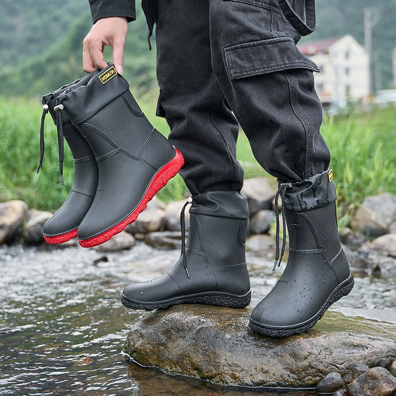 Трансграничные мужские резиновые сапоги для дождя новый повседневная кухня носить на экспорт резиновые туфли с толстой подошвой водяной обуви на открытом воздухе рабочие дождевые сапоги