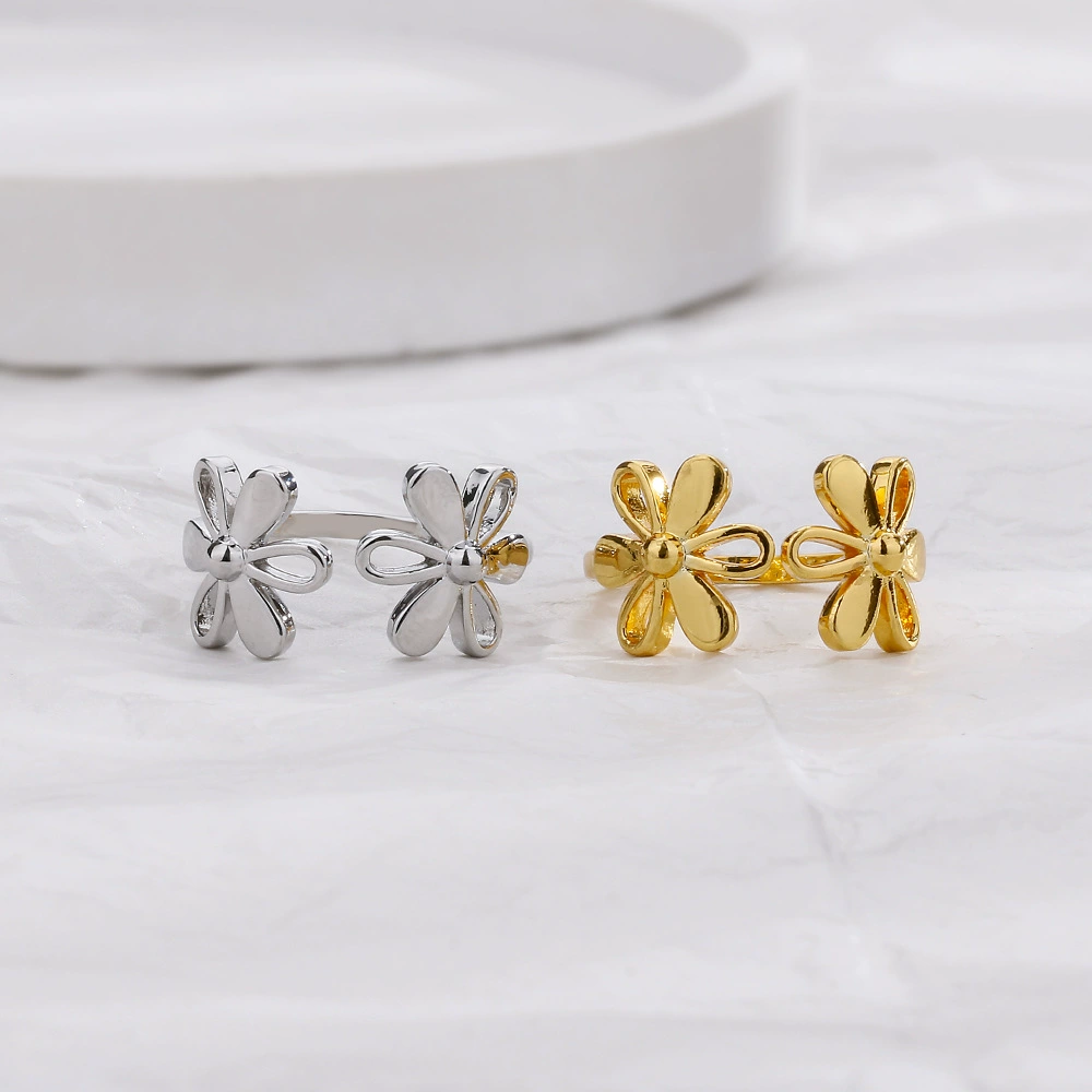 Brand Korean двуцветное кольцо одного размера, на указательном пальце, цветок, европейский стиль