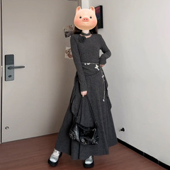 法式小香风针织连衣裙子女初秋季穿搭一整套装高级感灰色气质长裙