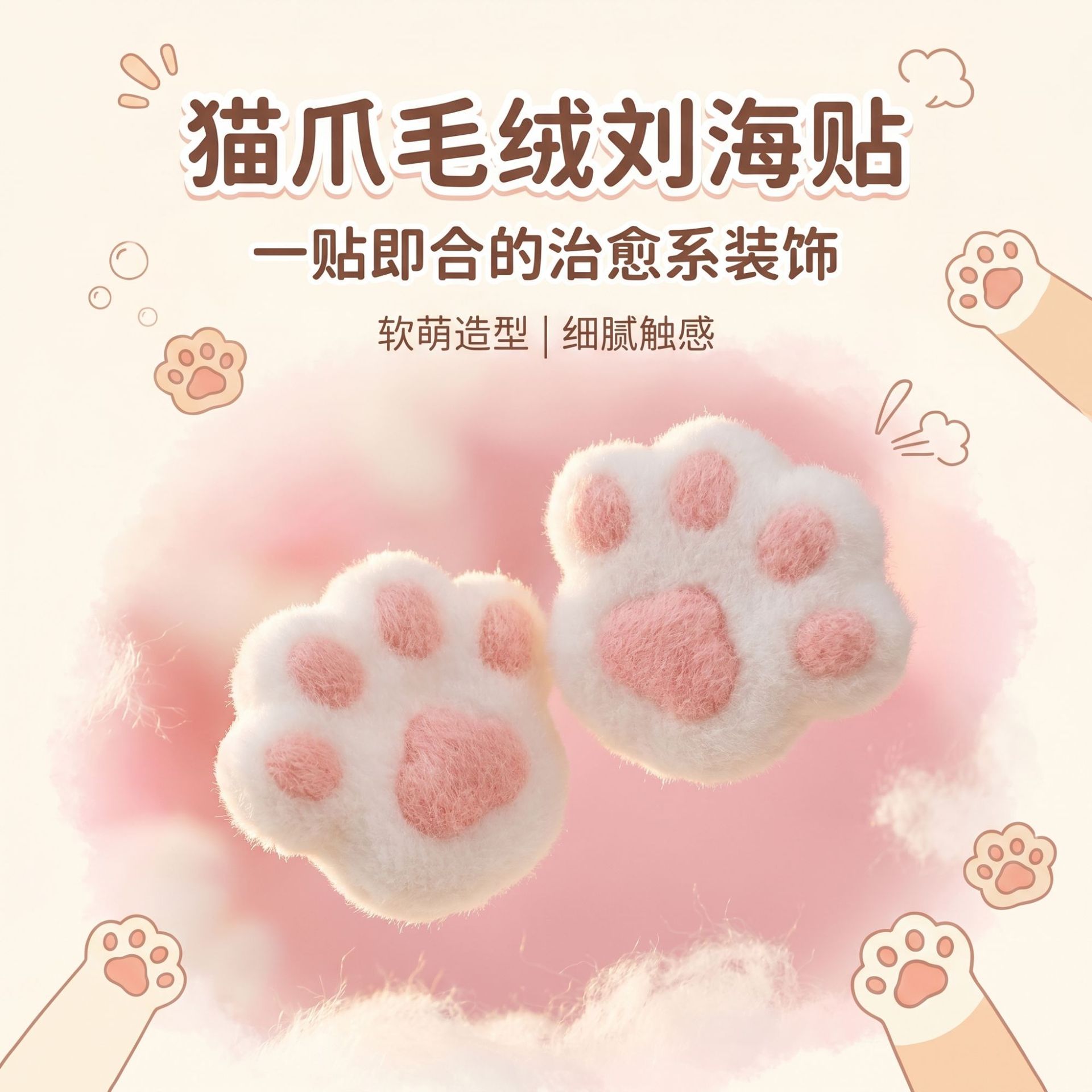 Soft and cute plush cat paw bangs sticker, forehead hair tidying tool, adorable girl's hair accessory, wholesale in stock