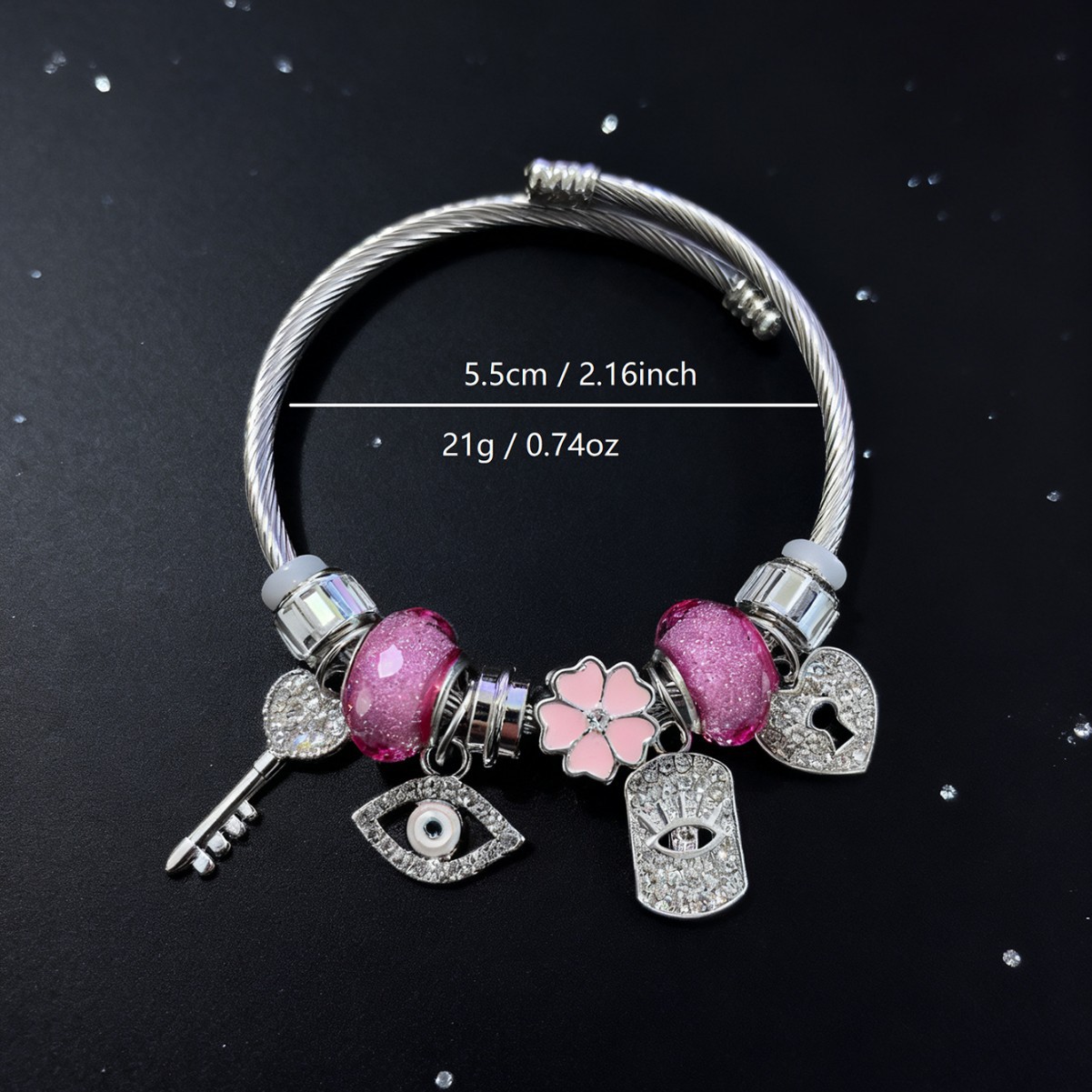 Explosiones transfronterizas Panjia brazalete de acero inoxidable rosa diamante aleación diablo ojo llave cerradura joyas de flores de amor image 5