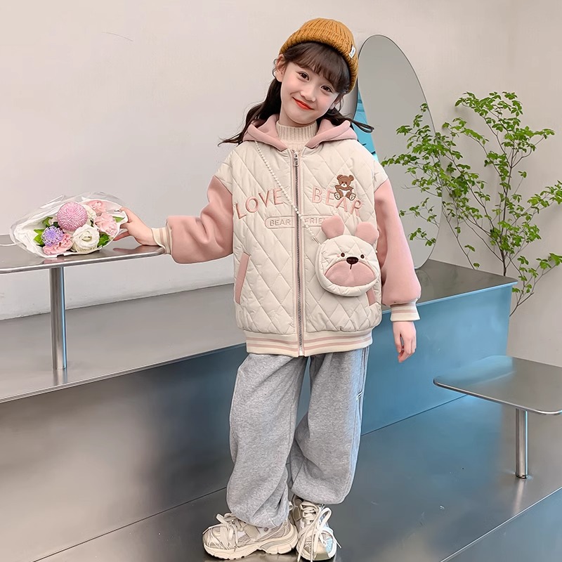 (2개) 어린이 자켓 여아 러시 옷 가을과 겨울 새 소녀 8-12 재킷 HUZHOU ZHILI 기모 두껍게