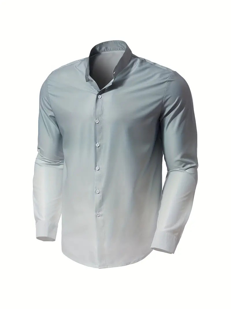 Camisa de manga larga con color degradado de estilo universitario de vitalidad juvenil, cómoda y transpirable, cuello alto que absorbe el sudor, top de un solo pecho MB29