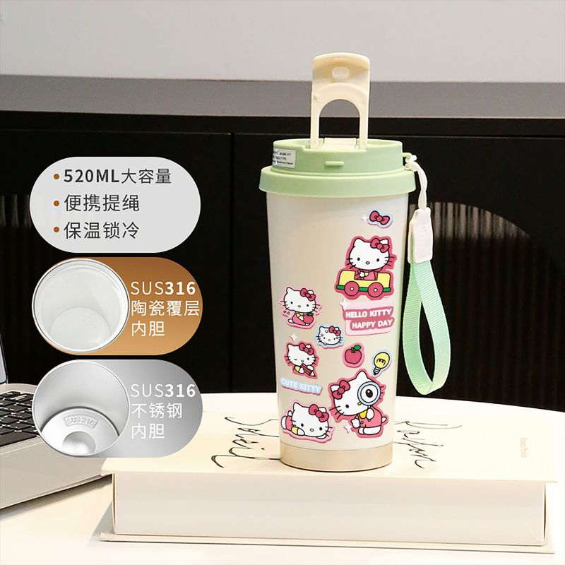 新款童趣咖啡杯316不锈钢保温杯卡通带吸管杯子双饮高颜值喝水杯|undefined