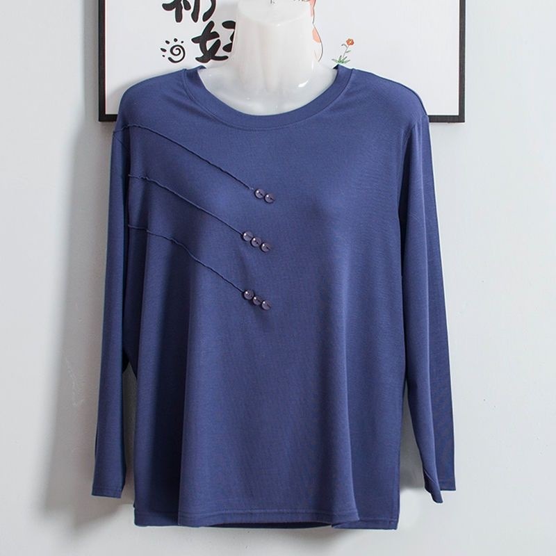 中高年女性のモーダル長袖Tシャツ2025新作秋服ゆったり大きいサイズママ秋服ボトムシャツトップス|undefined