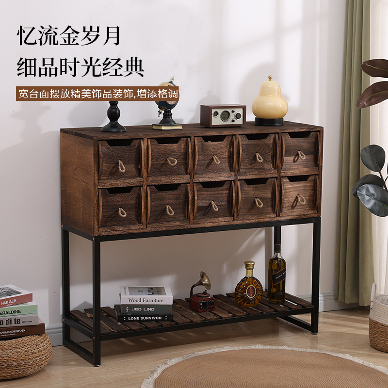 Cross-border Simple Style Storage Cabinet Vintage Iron Solid Wood Storage Rack Painted Entrance Cabinet Small Apartment TV Cabinet Cross-border Simple Style Storage Cabinet Vintage Iron Solid Wood Storage Rack Painted Entrance Cabinet Small Apartment TV Cabinet