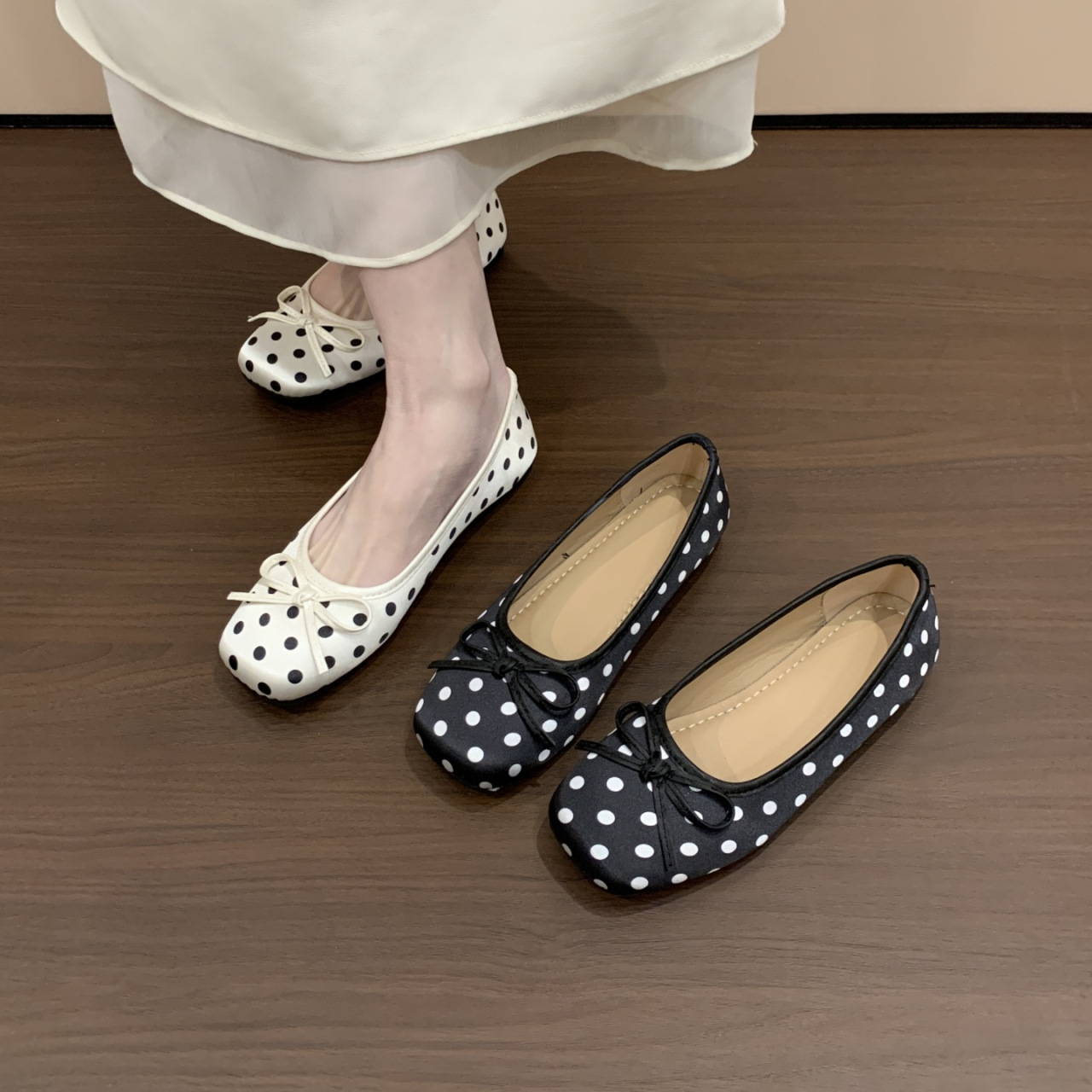 Soft Leather Version! Korean-style Polka Dot Soft-soled Shallow Single For Women, Sweet Flat Mary Jane Shoes With Round_vogvips.com