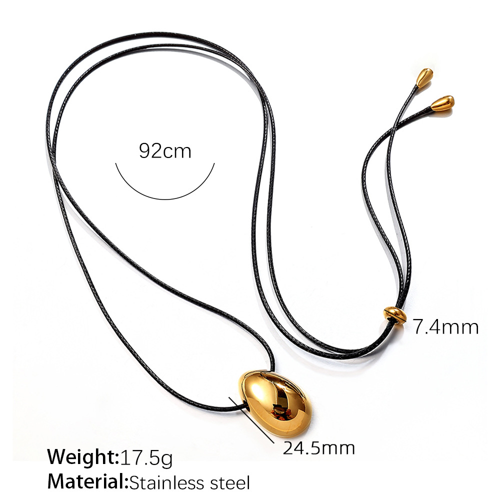 Collana lunga da donna semplice e regolabile, nera, di alta qualità, con cordino in pelle, liscia ed esagerata, a forma di goccia d'acqua, grande, catena per maglione._voghion.com