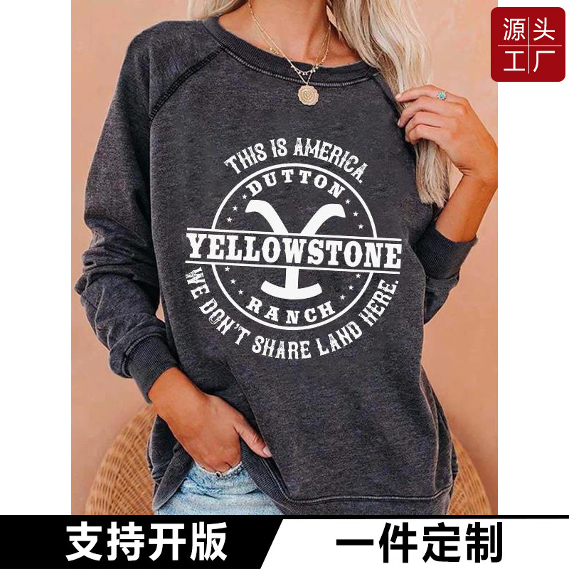 Factory direct supply cross-border US TV series yellowstone yellowstone round neck 3D printing casual shoulder pullover sweater Factory direct supply cross-border US TV series yellowstone yellowstone round neck 3D printing casual shoulder pullover sweater