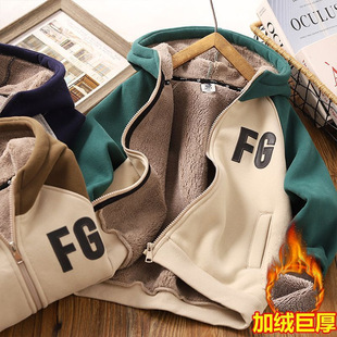 Boys' Winter Clothing One-piece Velvet Hooded Sweater 2025 New Korean Cardigan Jacket