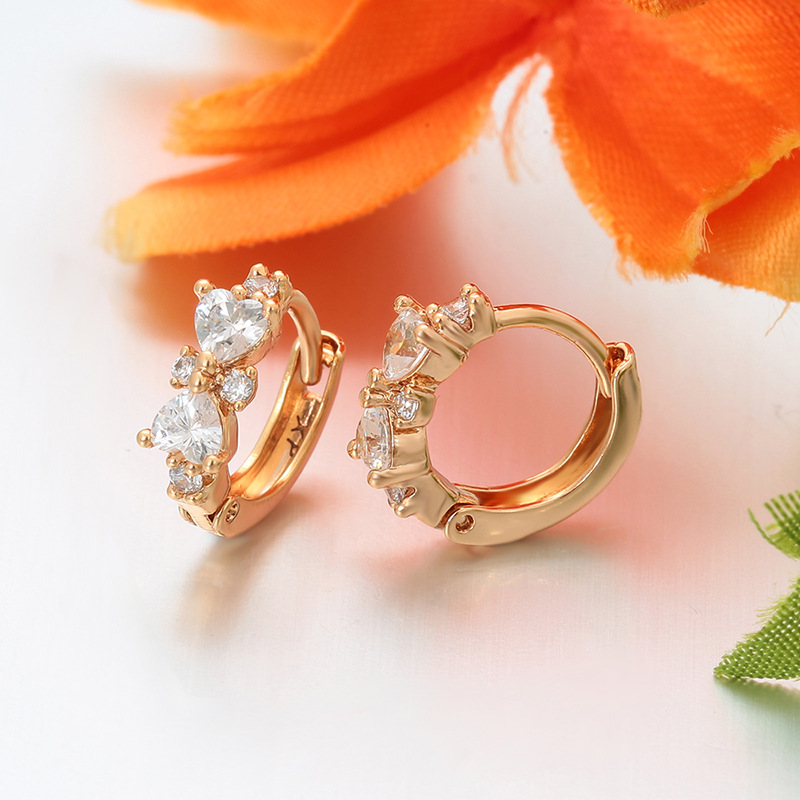 Arracadas con Lazo y Corazón de Aleación de Cobre con Baño de Oro de 18K, Estilo Retro, para Mujer