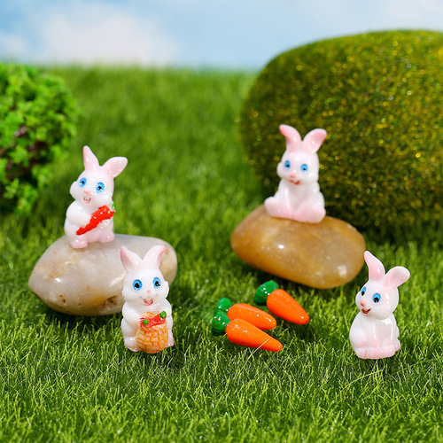微景观摆件可爱动物卡通小兔子胡萝卜兔子萌兔园艺植物树脂配件