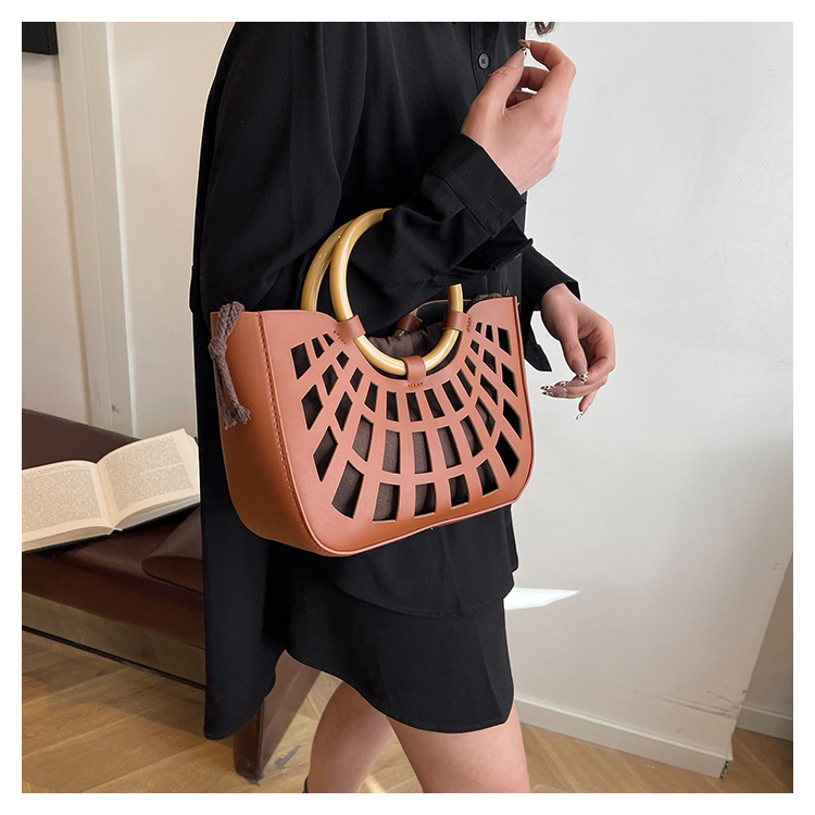 967g Weight Hollow Fashion Element String Closure Type Double Handle Strap Type Handbag Bags Type Casual, Daily, Shopping Occasion Pu Leather Material Solid Color Pattern All Seasons Season Women's Gender Classic Style Style Square Shape Women's Pu Leather Solid Color Classic Style Hollow Square String Handbag 8
