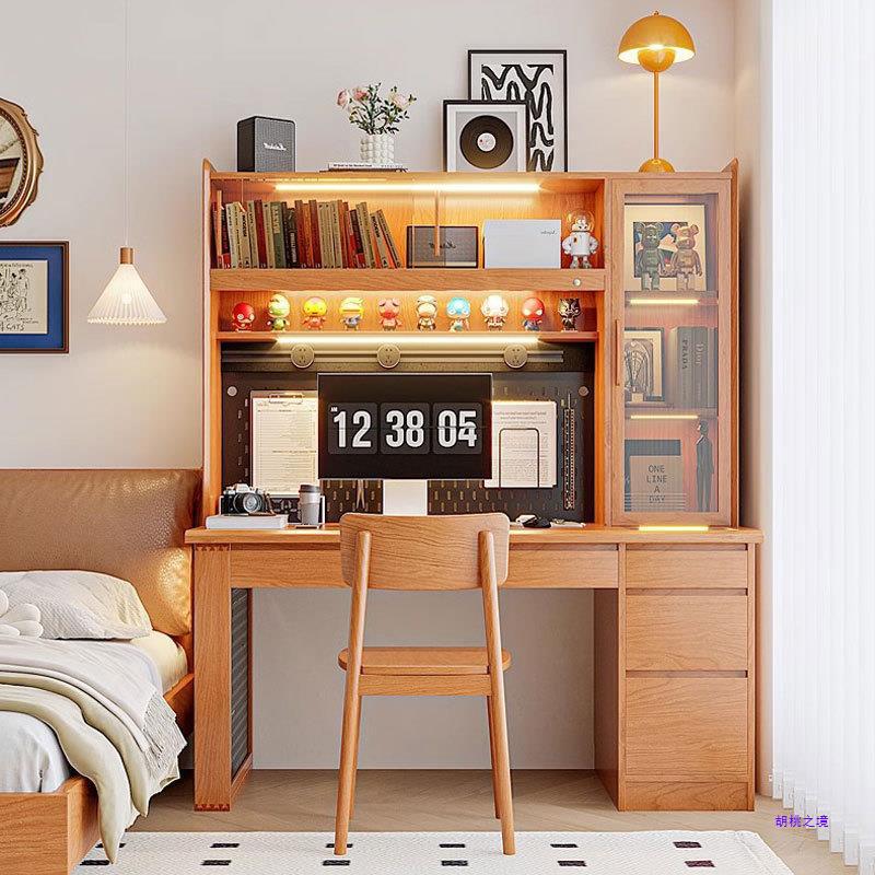 Cherry Wood Desk Bookcase Bookshelf Integrated Study Computer Desk Small Apartment Multifunctional Cabinet Display Cabinet