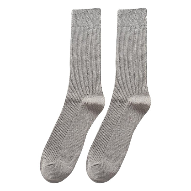 Calcetines de tubo alto de tubo largo para hombre, estilo japonés retro sin impresión Harajuku, absorbente de sudor, rayas verticales, calcetines de algodón de color sólido, calcetines de tubo