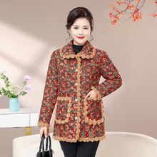 冬新款加绒加厚中长款棉衣中老年女装洋气碎花保暖时尚棉袄妈妈装