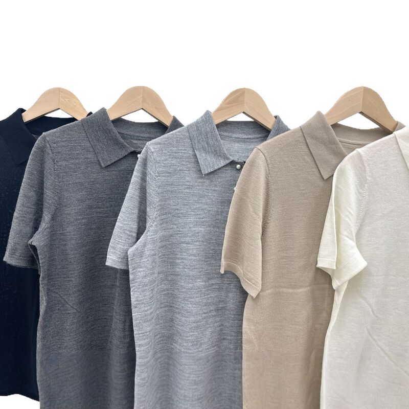 T H竿品質ウールソフトモチ軽やか弾力フィット版Polo襟正肩ウール半袖25春|undefined