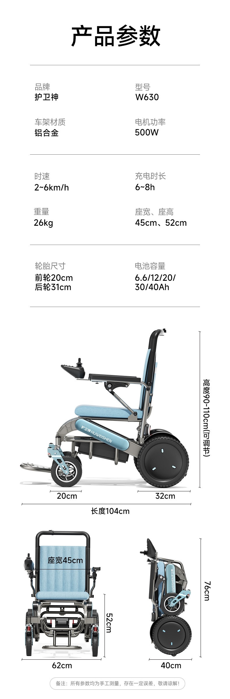 Guardian God 630 New Folding Electric Wheelchair, Lightweight, Intelligent, Fully Automatic Mobility Aid for Disabled Elderly People