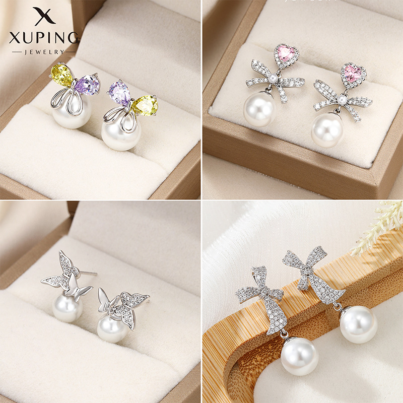 Xuping joyería nuevo arco de sol zircon pendientes de perla imitación pendientes de moda femenina pendientes de temperamento coreano