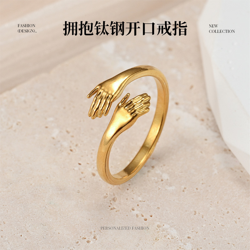 Korean-Style Ins-Style Titanium Steel Open Ring, Gift for Lover, Gold Color, Niche Design, Couple's Ring, Three-Dimensional Adjustable Korean-Style Ins-Style Titanium Steel Open Ring, Gift for Lover, Gold Color, Niche Design, Couple's Ring, Three-Dimensional Adjustable
