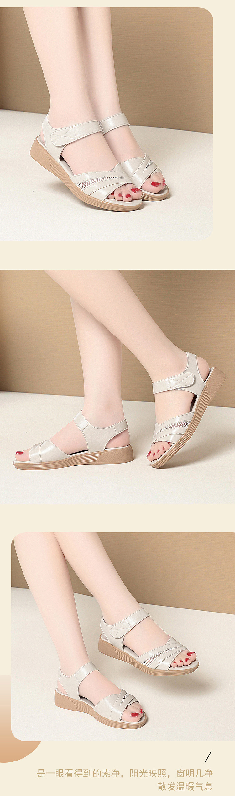 Sandal nữ đế bệt da thật mềm, đế cao su bền bỉ, thoải mái cho chân rộng — màu đen chi tiết 6