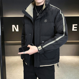 2024 winter new white duck down jacket trend men's collar webbing splicing coat a generation of hair
