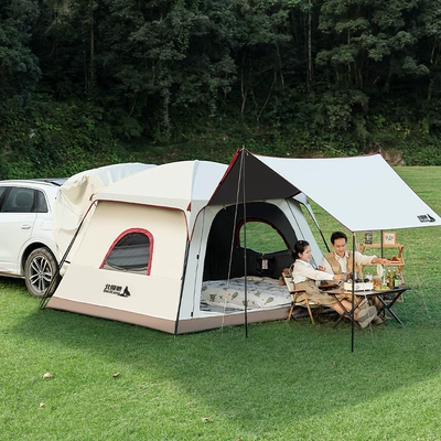 Outdoor Tent Ridge 13 Automatic Car Tail Tent Black Glue Sun Protection Two Rooms and One Living Room Canopy Three-In-One Camping Style Tent (Avtomobil dam çadırları) - titanium-silver-one-room-car-tail-tent270270180cm-off-white-many-people