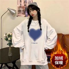 香港風の復古の愛の白色の衛衣の女性の春秋の新型のoversizeと絨毯の上着の学生は帽子がなくて服を着ます。