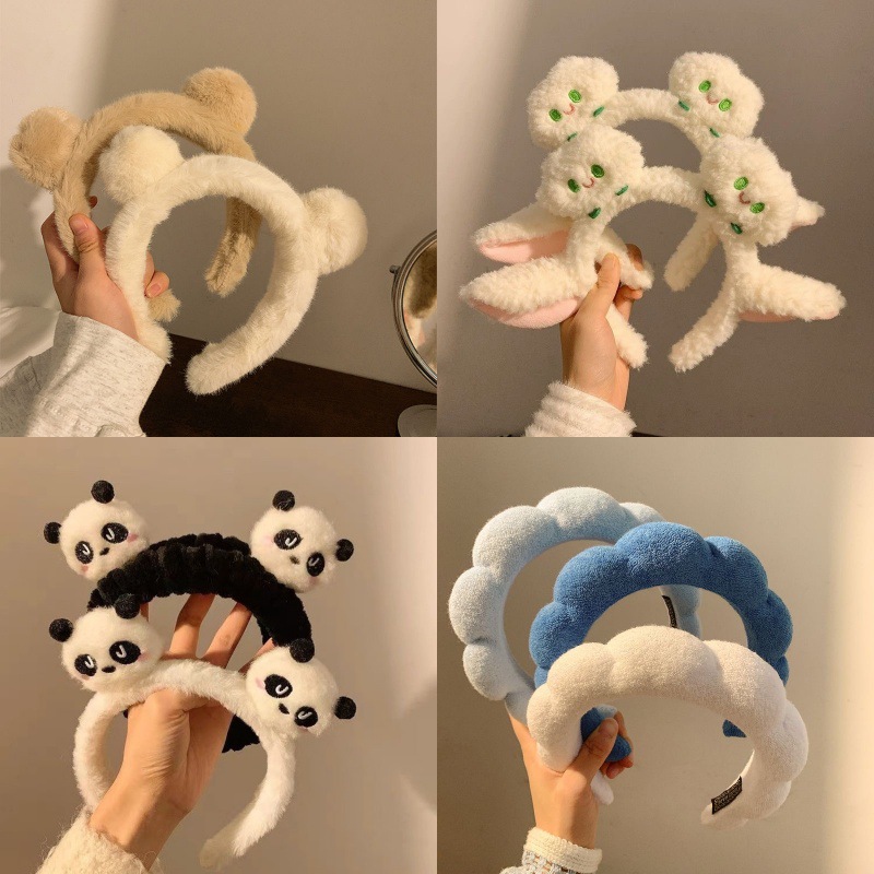 Donne, Nuovo accessorio dolce dei cartoni animati, Fascia per capelli in peluche per bambini, Grazioso ornamento per capelli per lavarsi il viso_voghion.com