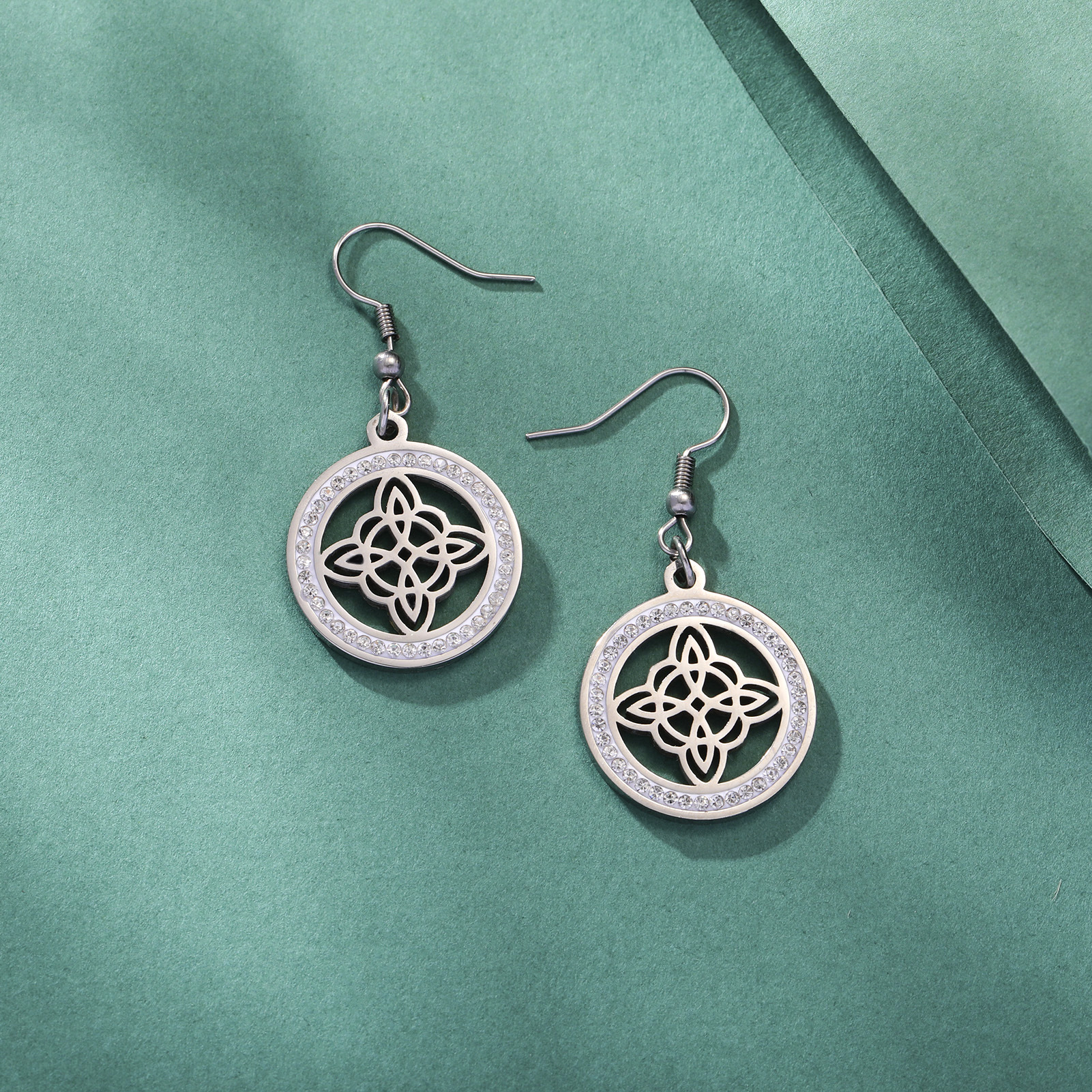 Simple Style Witches Knot Stainless Steel Plating Hollow Out Inlay Zircon Drop Earrings 1 Pair display picture 9