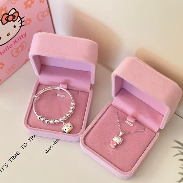 Hello Kitty Pendant Necklace Women's Sweet Cute HelloKitty Silver Bracelet Children Adult Birthday Gift
