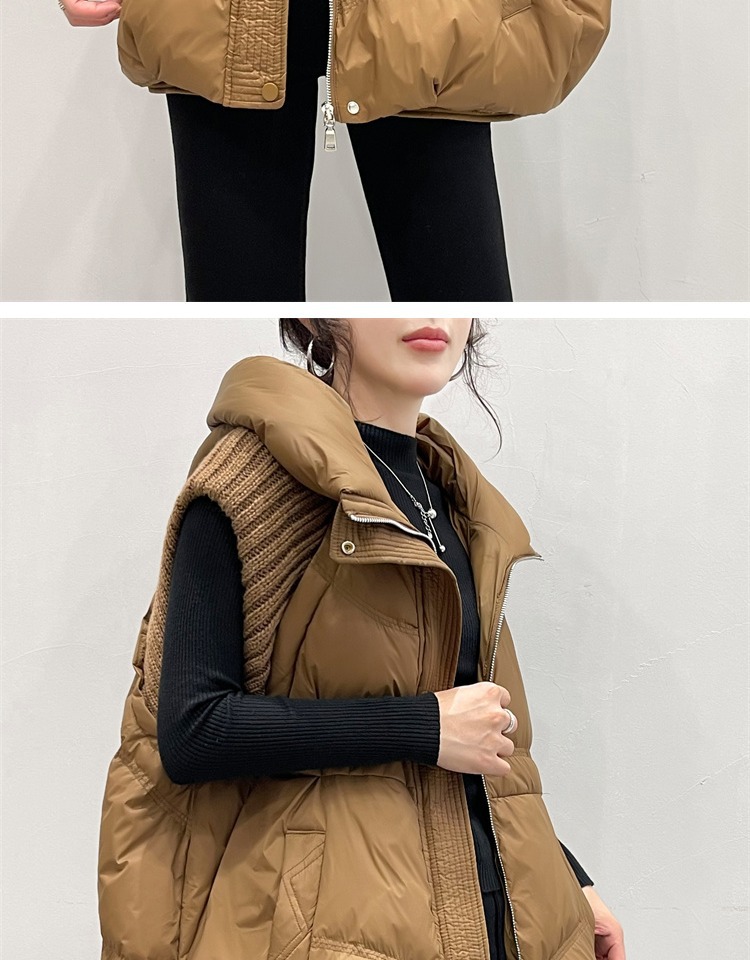 Damenbekleidung Gestrickte Ärmel Warme Jacke Weste für Damen 2024 Winter Neue Art Mode Kapuzendesign Warme kleine Außenweste_voghion.com