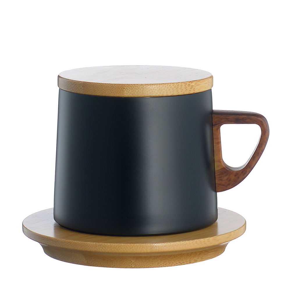 Taza de vacío de doble capa de acero inoxidable taza de oficina taza de café cubierta de bambú de madera Comercio exterior 304 aislamiento térmico vacío ins manejar