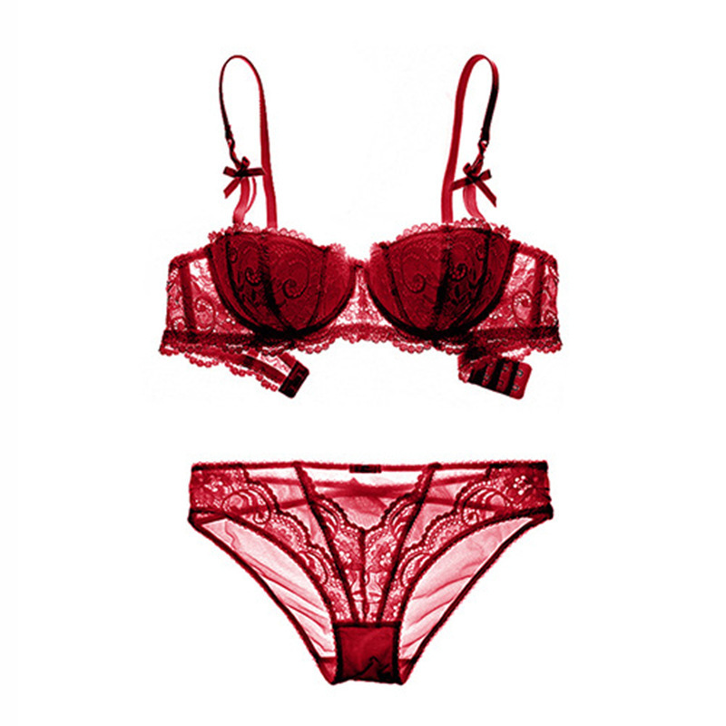 Varsbaby Court Vine Embroidered Lace Half Cup Bra Set Thin Cotton Cup Bra