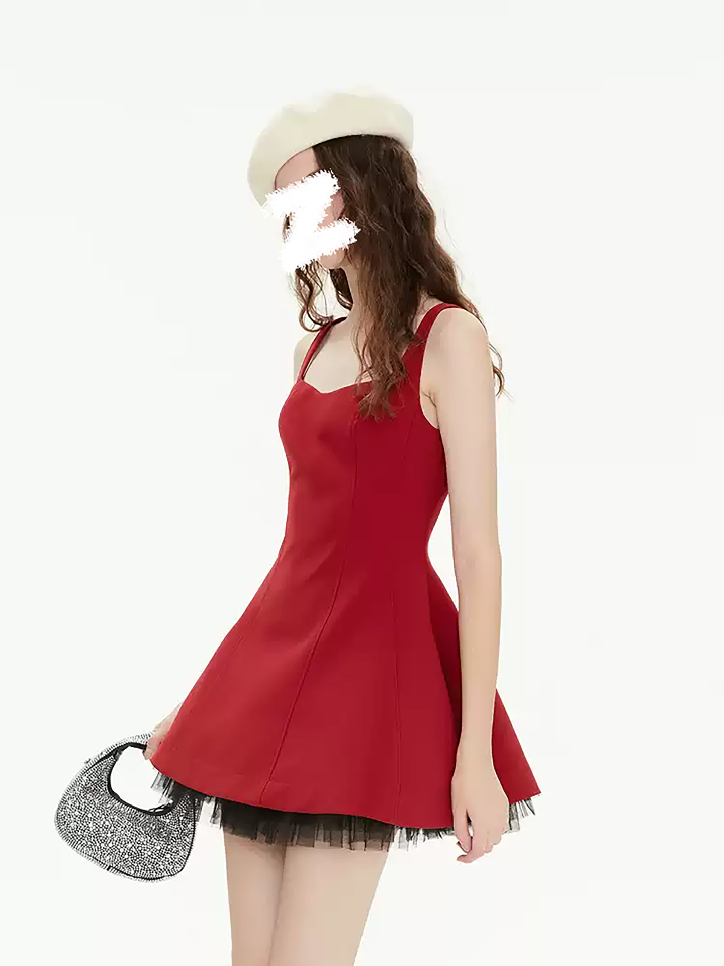 Đầm maxi nữ thắt eo X, tay dây, phối lưới voan Pháp, xòe nhẹ — màu đỏ chi tiết 1